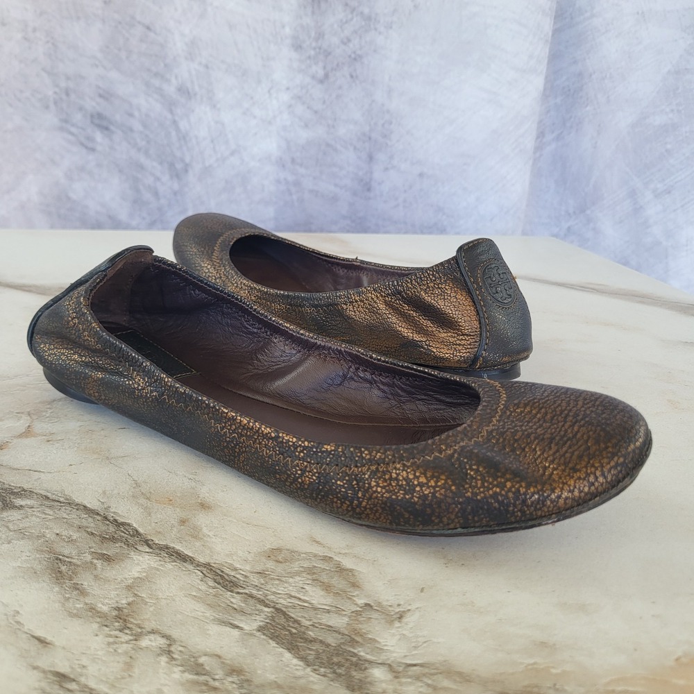 Tory Burch Eddie Leather Ballet Flats Women's Size 6 M Bronze